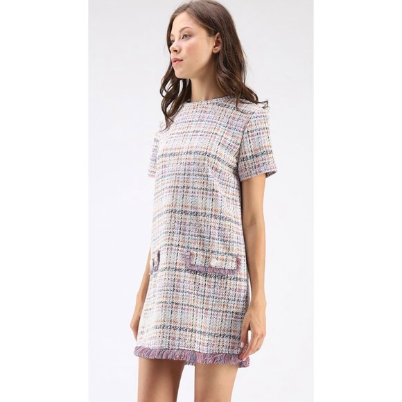 ZARA Trafaluc 'Sonia' Pink Tweed Mini Dress size L - Picture 12 of 15